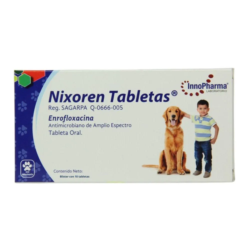 Nixoren 50mg Antibiótico De Amplio Espectro A Base De Enrofloxacina 10 Tabletas