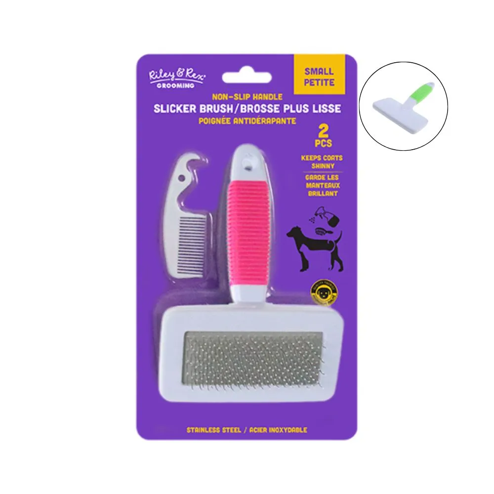 Riley & Rex Pet Combo Cepillo Rosa con Mango Antideslizante y peine de plástico Small
