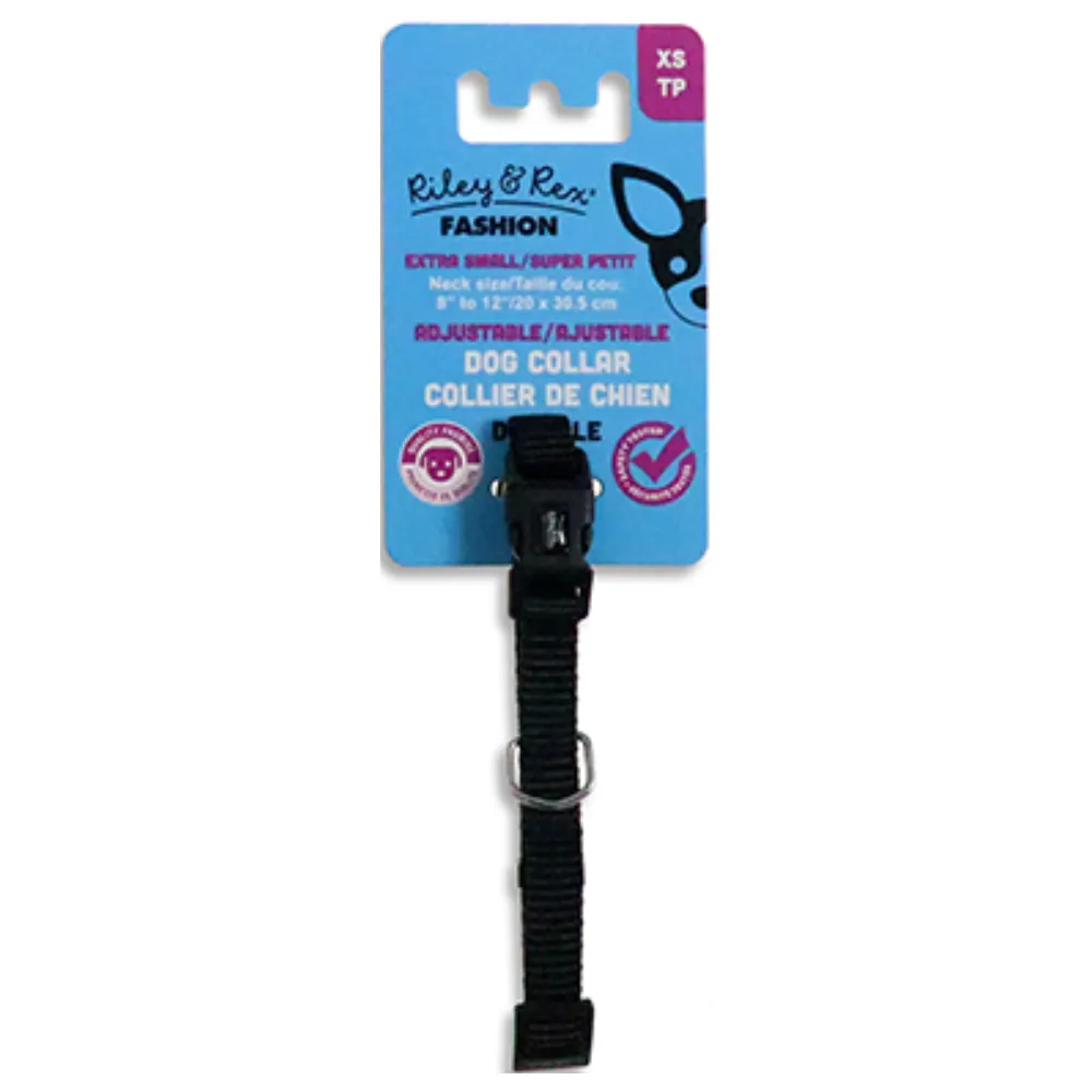 Riley & Rex Collar Nailon Negro para Perros 8″ XS
