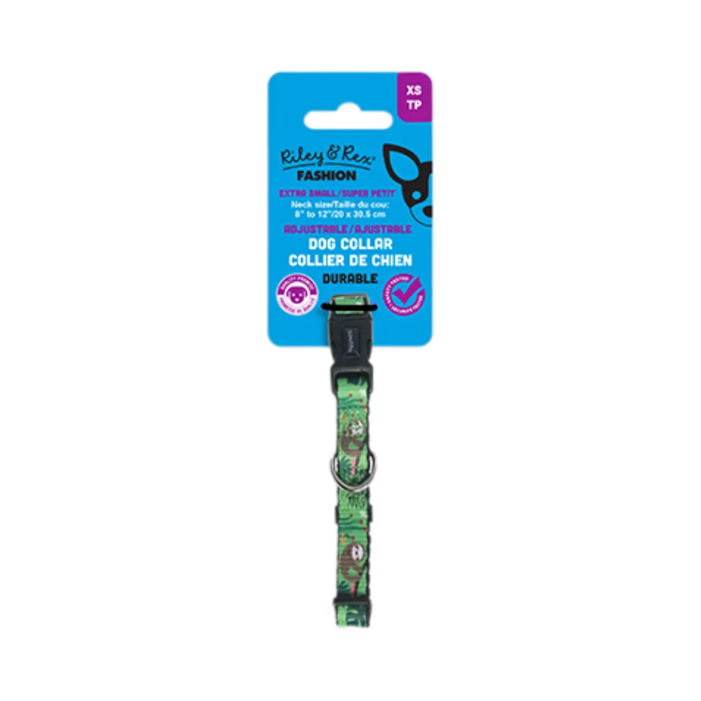 Riley & Rex Jungle Collar Nailon Perezosos para Perros 8″ XS