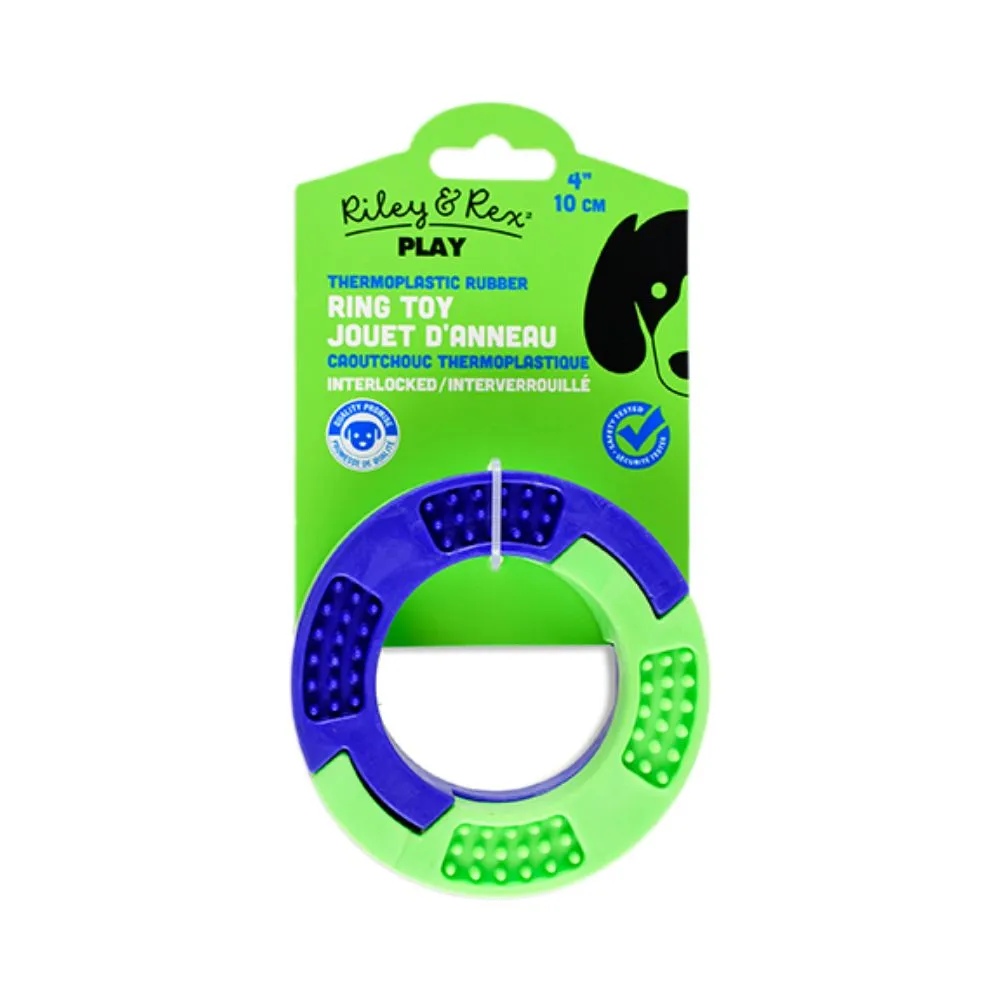 Riley & Rex Juguete Aro Azul y Verde de Goma para Perros 4″
