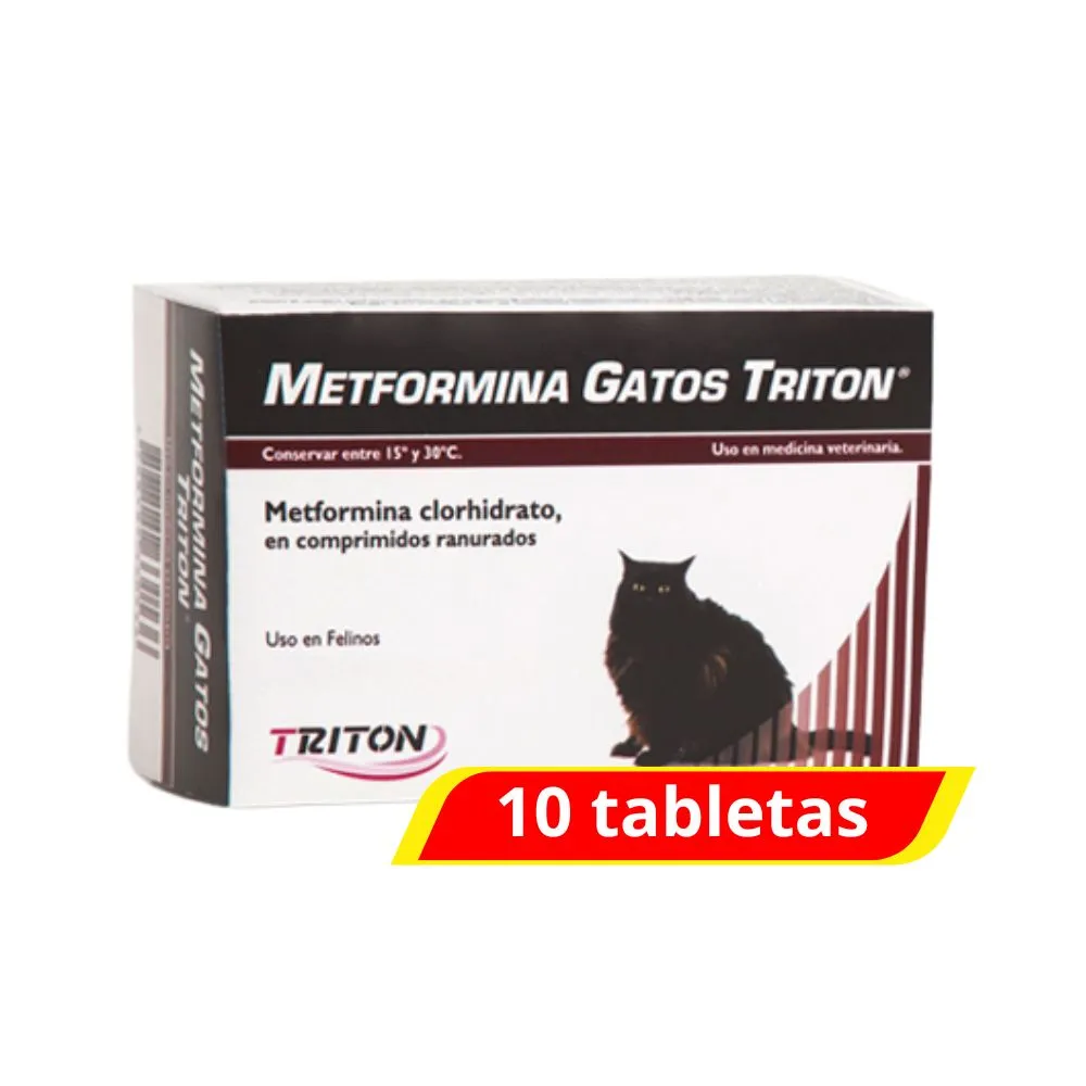 Triton Metformina Control de la Diabetes y Sobrepeso Corporal en Gatos 10 Tabletas 20mg