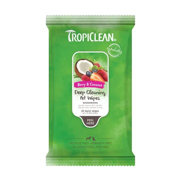 Tropiclean Pet Wipes Deep Cleaning Berry & Coconut 20 Unidades