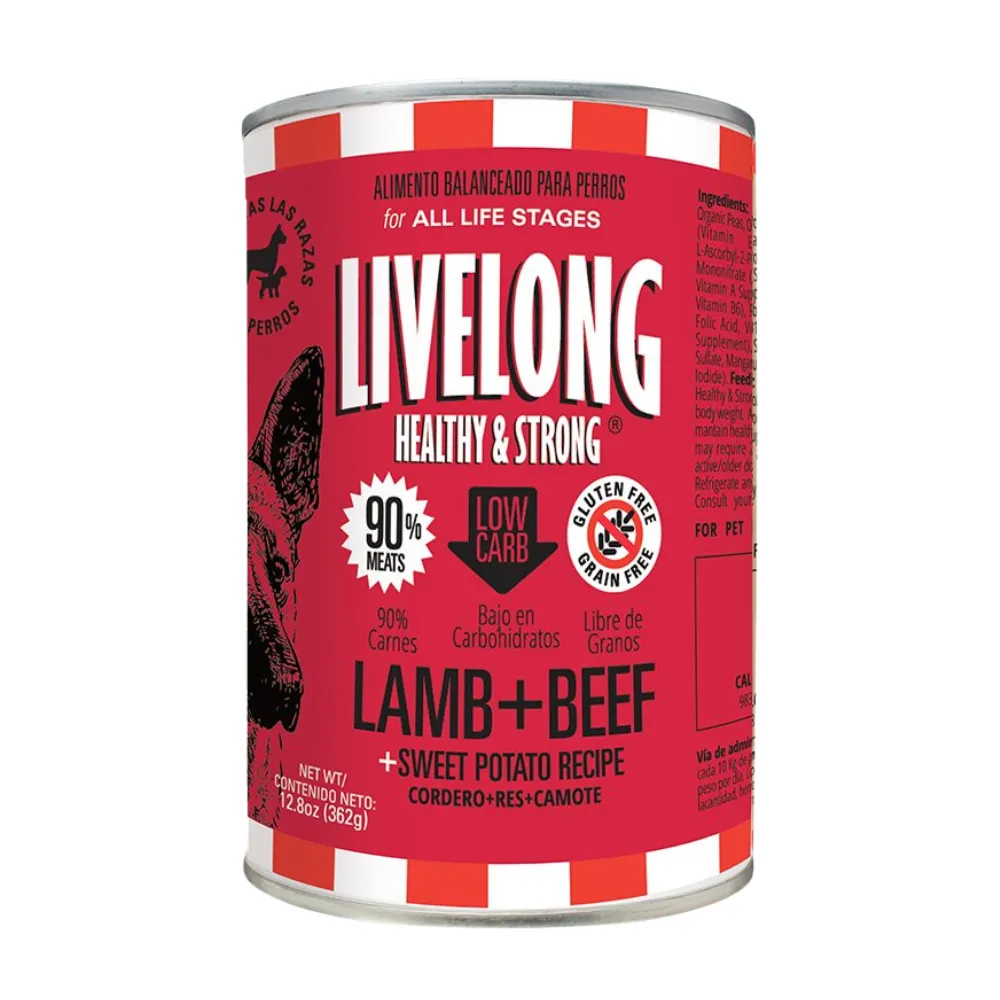 Livelong Healthy & Strong Lamb + Beef Alimento Humedo de Cordero y Res para Perros 12.8oz
