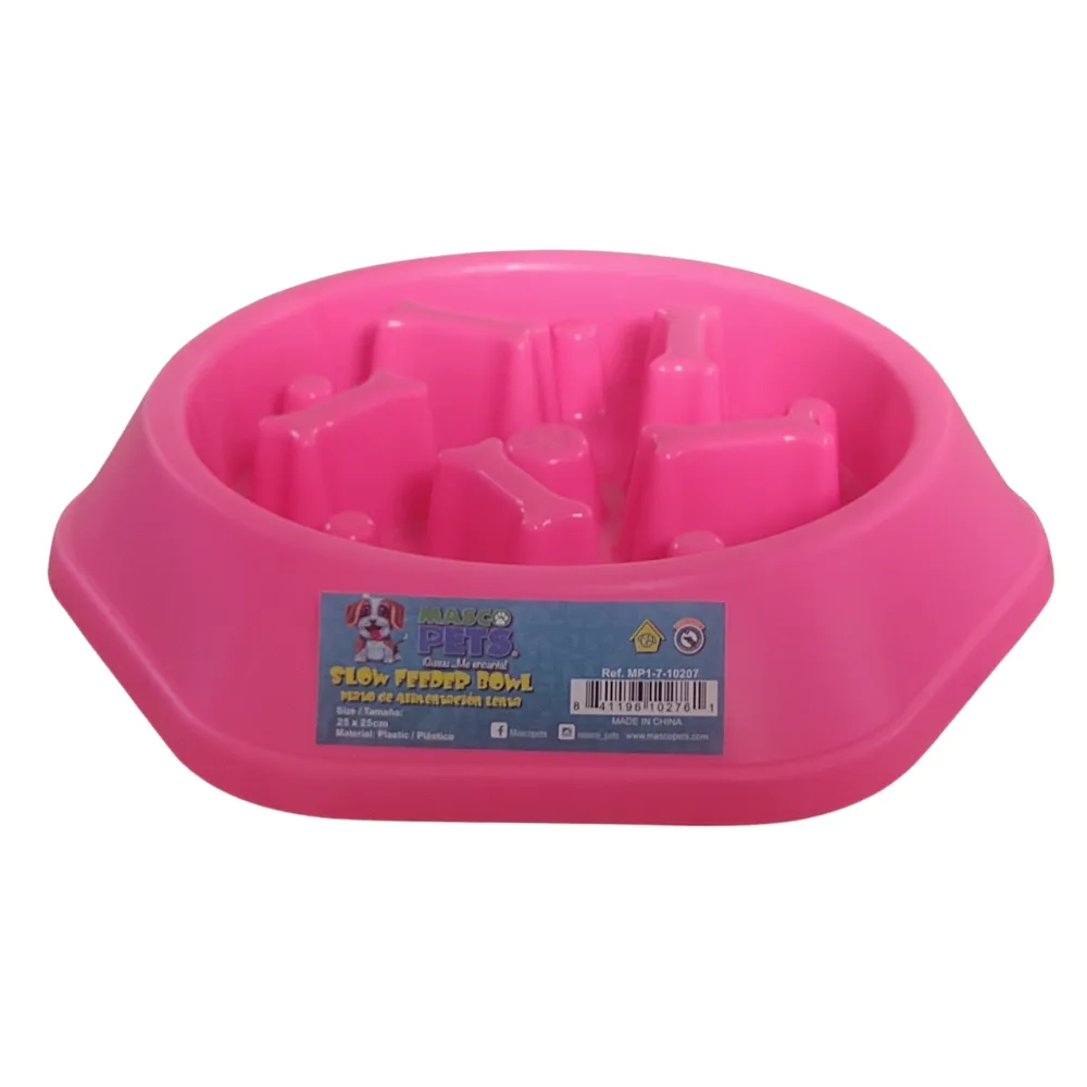 Masco Pets Slow Feeder Dog Bowl Plato Rosado De Alimentación Lenta Para Perros 25cm