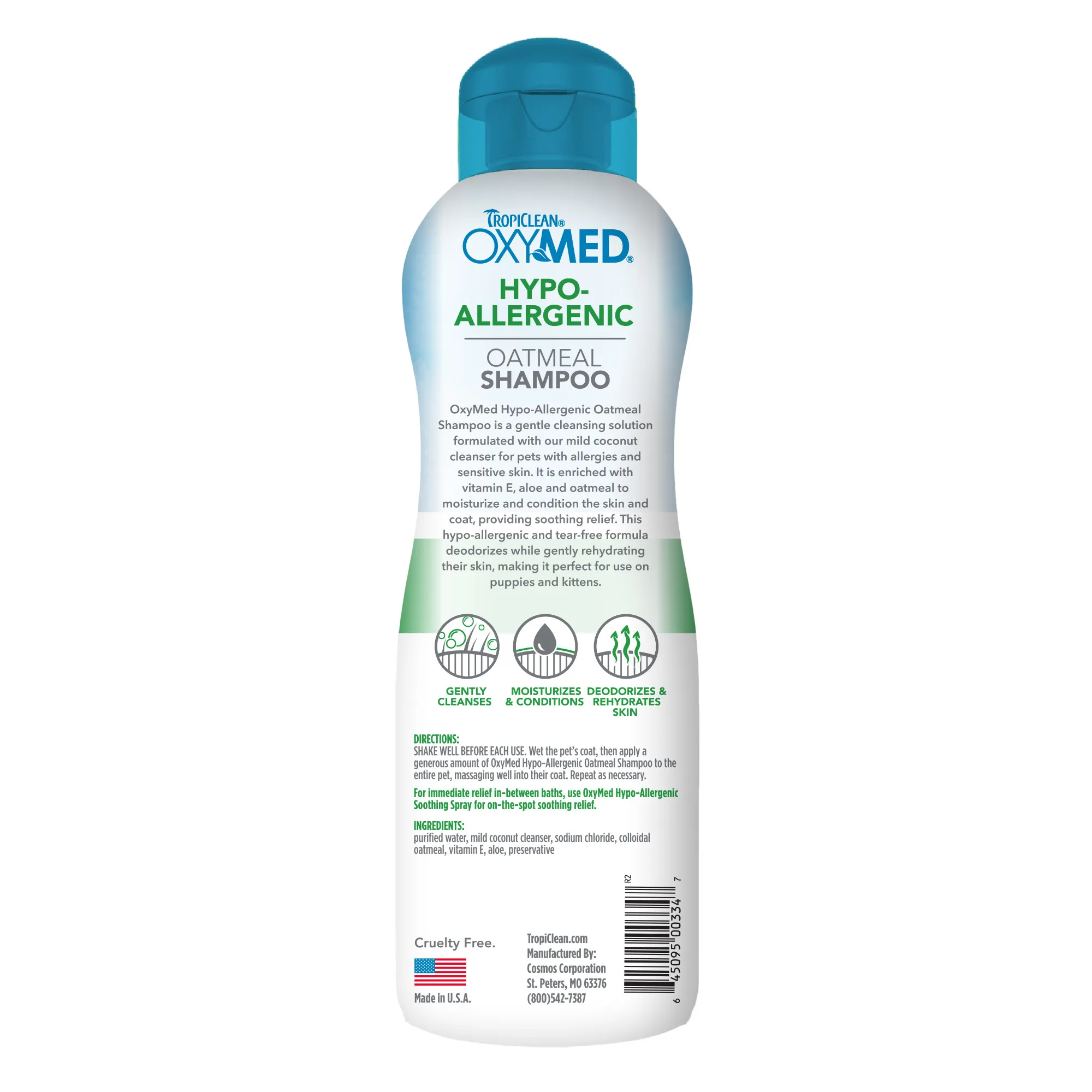 Tropiclean OxyMed Hypoallergenic Oatmeal Shampoo Para Perros y Gatos 20onz - Imagen 2