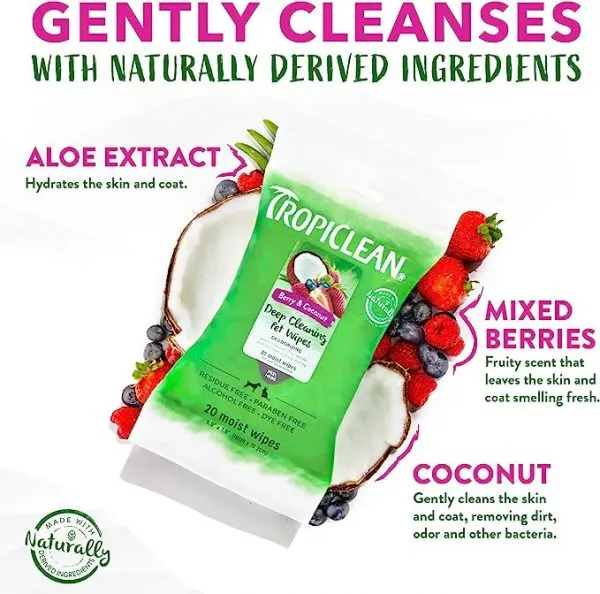 Tropiclean Pet Wipes Deep Cleaning Berry & Coconut 20 Unidades - Imagen 3