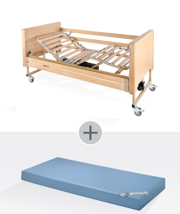 CAMA ARTICULADA CON CARRO ELEVADOR DE 105 CM Y COLCHON DE NUCLEO POLIURETANO MECANIZADO