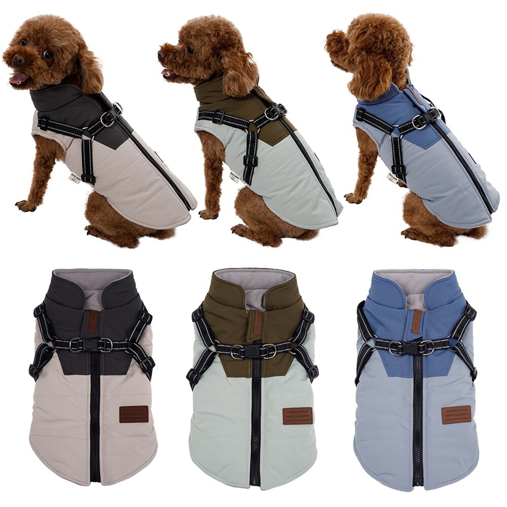 Chaqueta impermeable con arnés para perro, ropa cálida de invierno para Labrador, abrigo para perro grande, Chihuahua, Bulldog Francés, Yorkie, trajes - Imagen 2