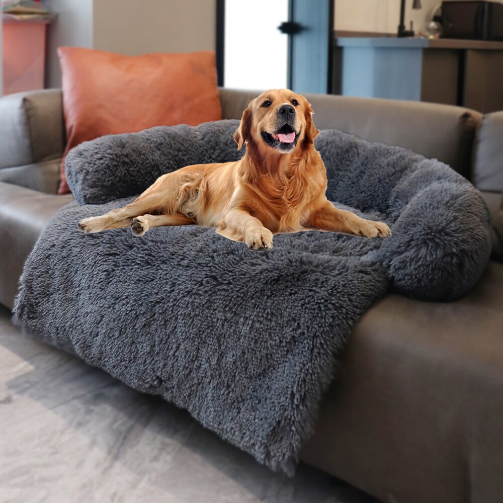 Sofá cama de felpa para perro grande, cojín lavable, manta, funda para sofá