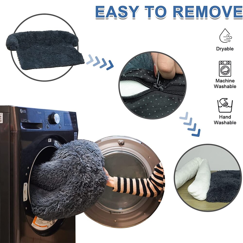 Sofá cama de felpa para perro grande, cojín lavable, manta, funda para sofá - Imagen 4
